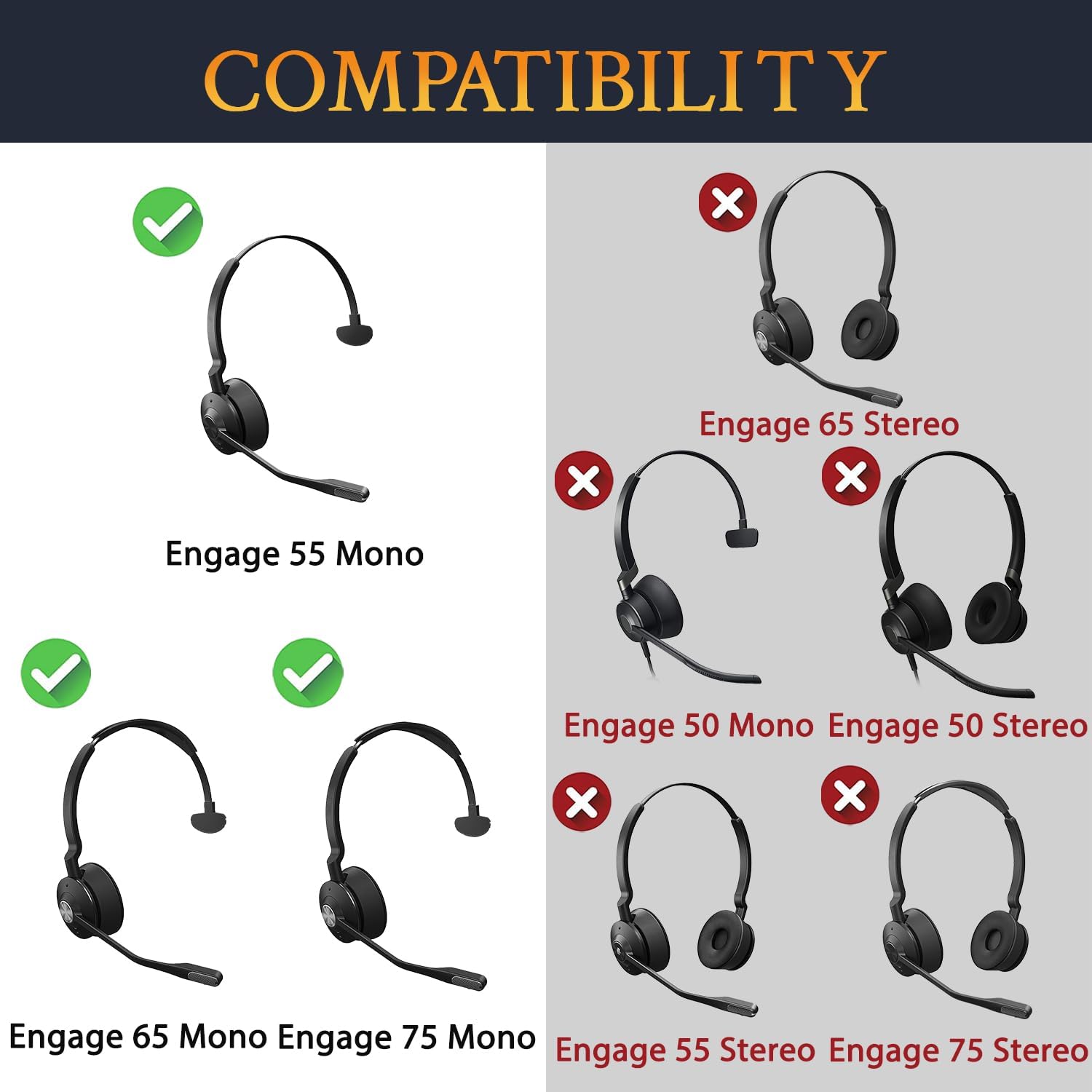 SOULWIT Earpads for Jabra Engage 55/65/75 Mono - Protein Leather