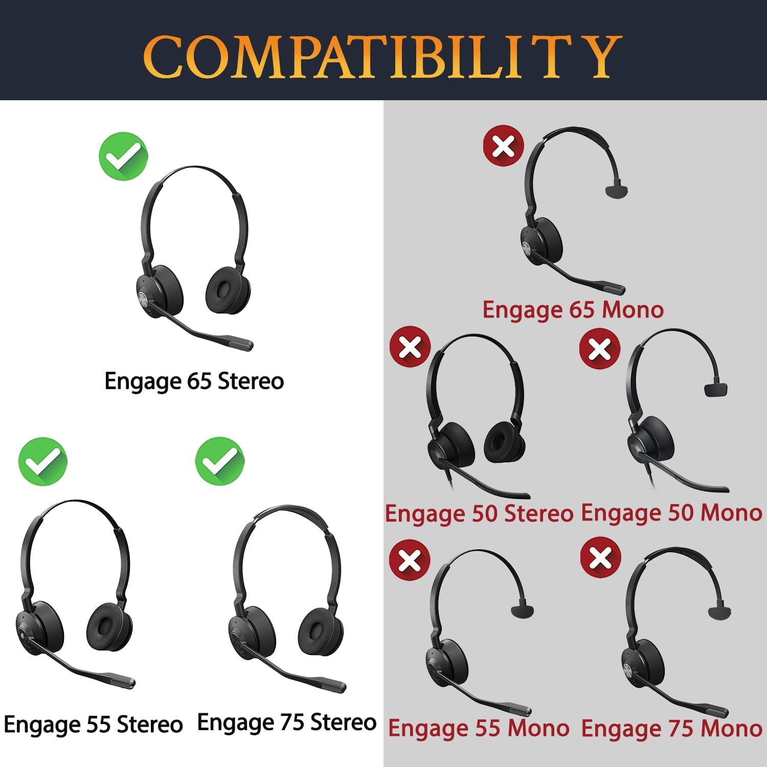 SOULWIT Earpads for Jabra Engage 55/65/75 Stereo - Protein Leather