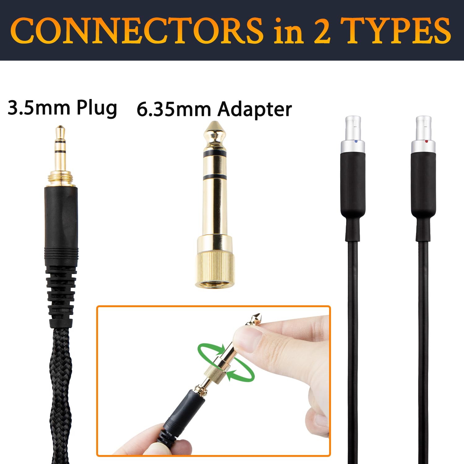 SOULWIT Headphone Audio Cable for Sennheiser HD800, HD800S, HD820, 3.5 mm Plug & 6.35 mm Adapter