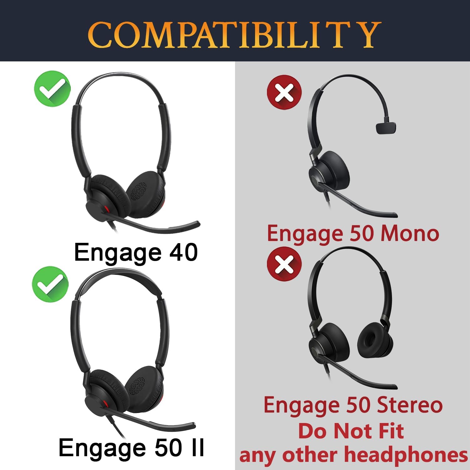 SOULWIT Earpads for Jabra Engage 50 II, Engage 40 Wired - Protein Leather