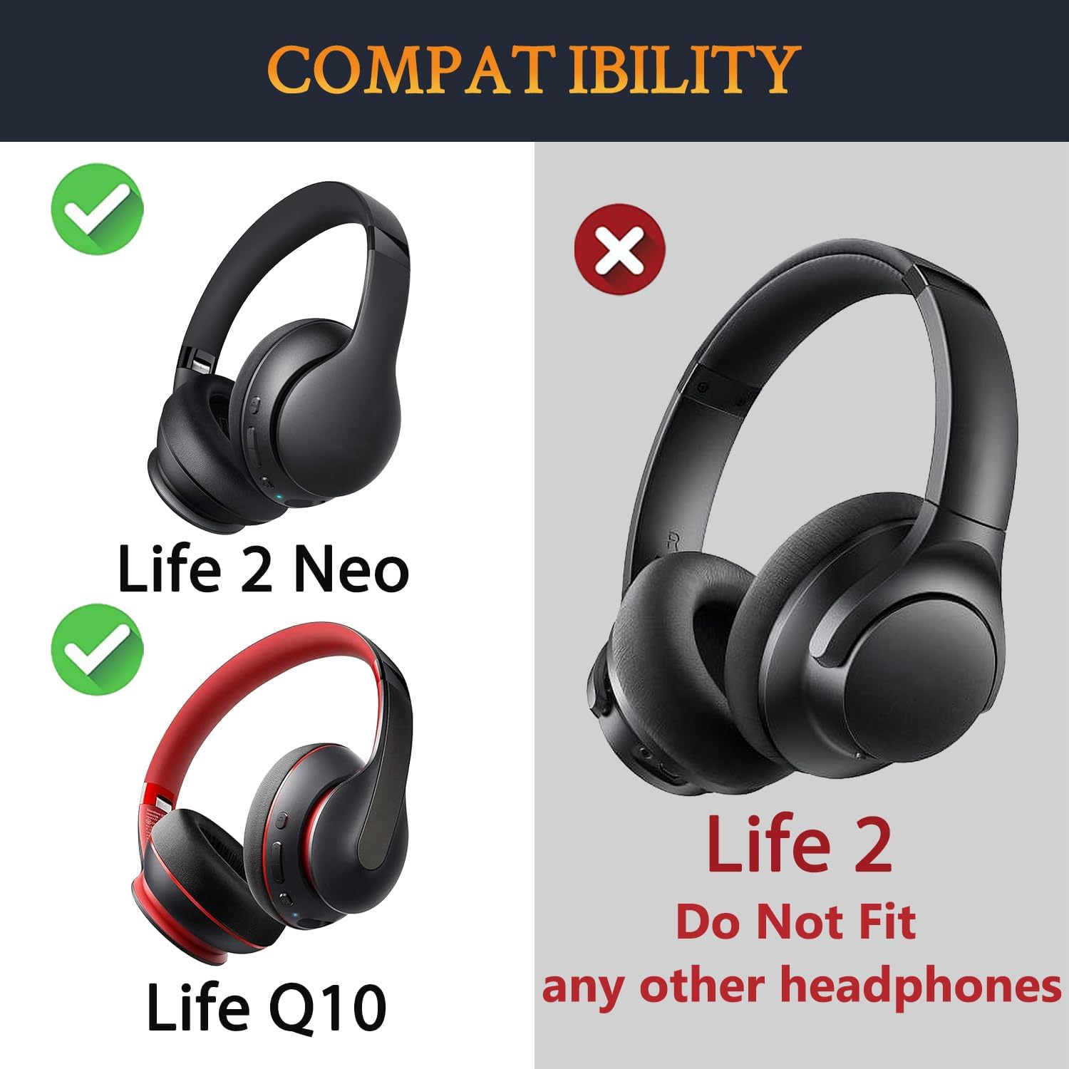 SOULWIT Earpads for Anker Soundcore Life Q10, Life 2 Neo - Cooling Gel