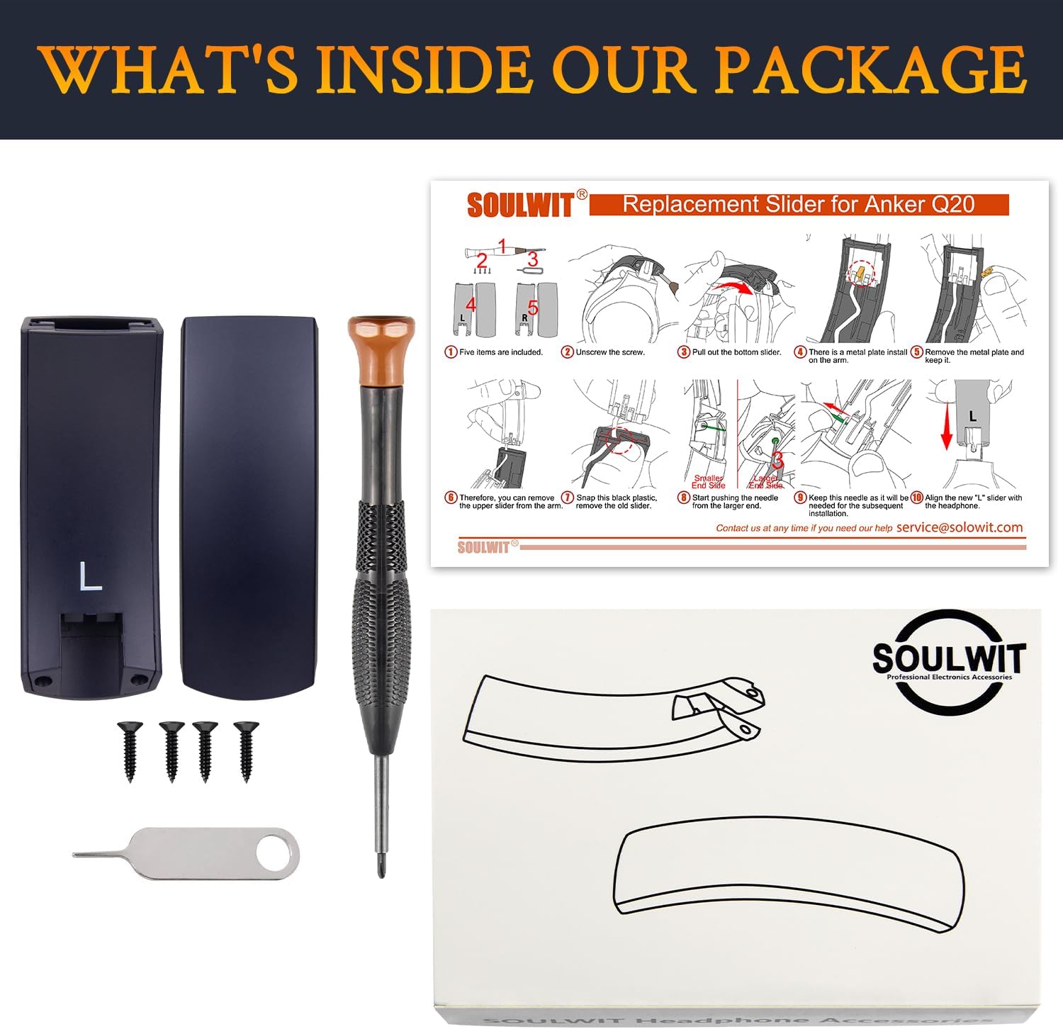 SOULWIT Headband Side Cover Slider Outer & Inner for Anker Soundcore Life 2 / Life Q20 / Life Q20+ / Q20i