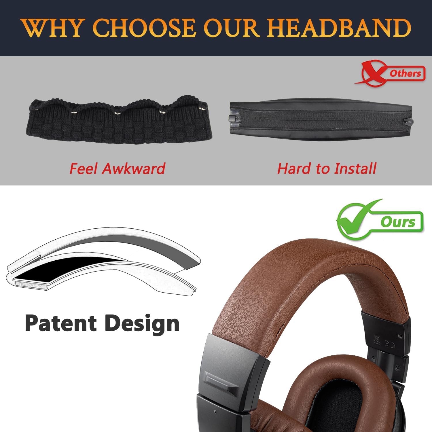 SOULWIT Headband for Audio-Technica ATH M40, M40X - Protein Leather