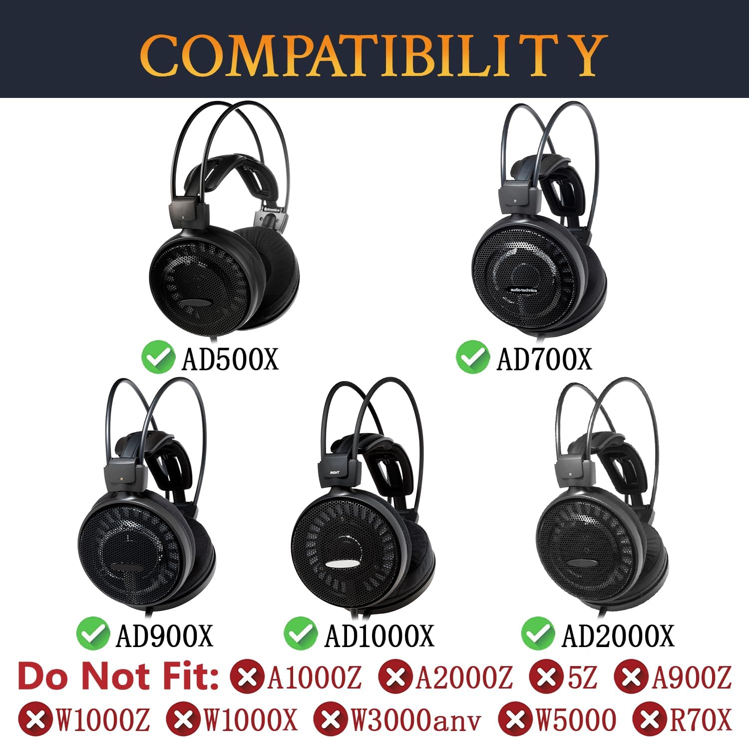 SOULWIT Headband for Audio-Technica AD500X/AD700X/AD900X/AD1000X/AD2000X