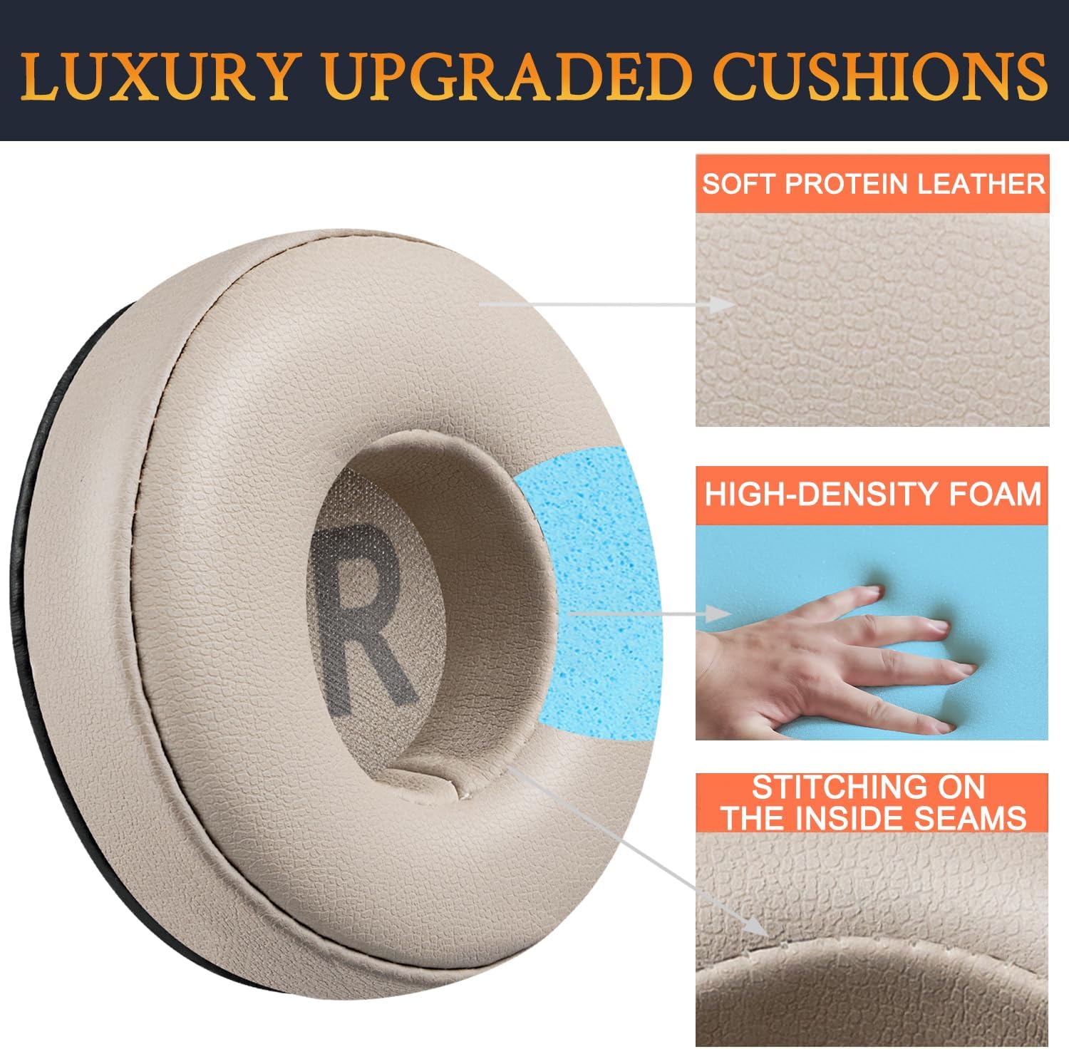 SOULWIT Earpads for JBL Tune 450BT/460BT/500BT/510BT/520BT/525BT/570BT, JR300BT, JR310BT, Junior 320BT, E40BT - Protein Leather