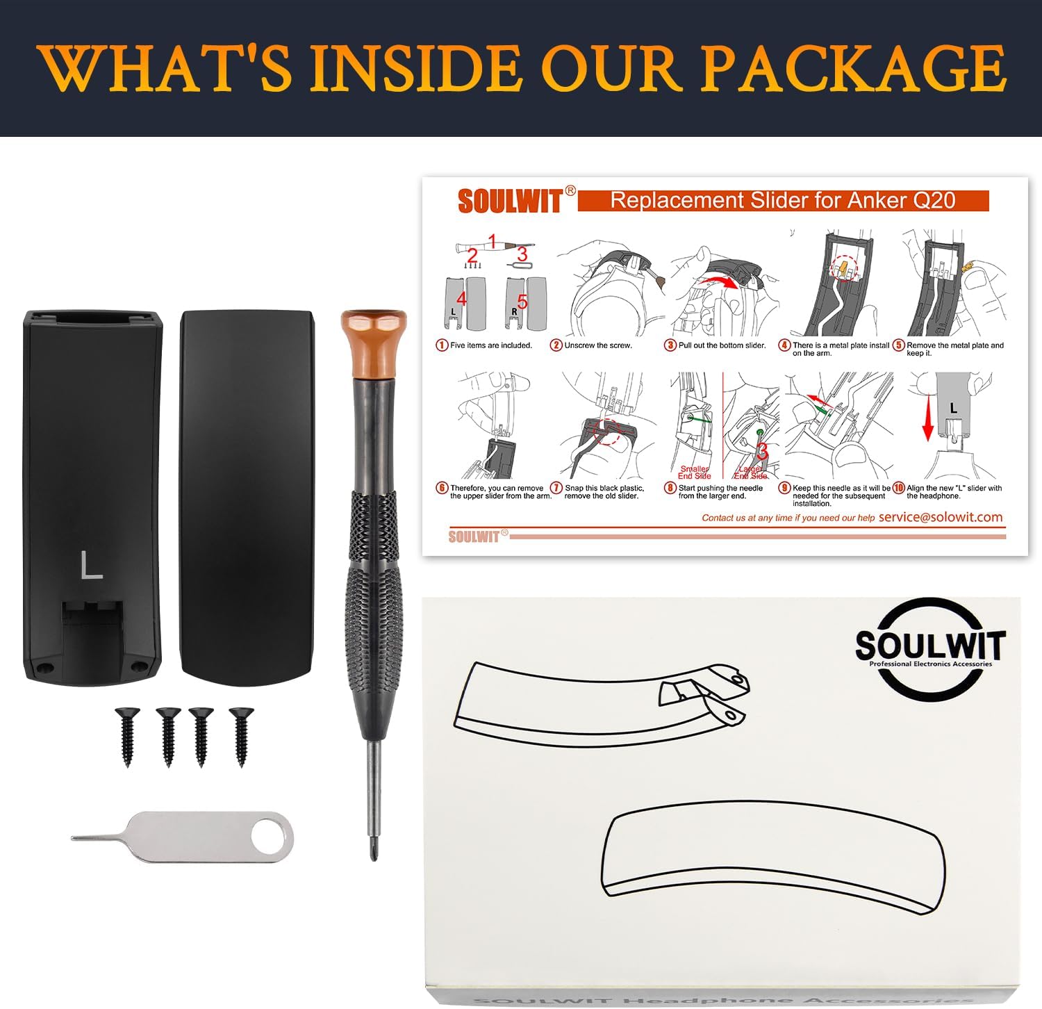 SOULWIT Headband Side Cover Slider Outer & Inner for Anker Soundcore Life 2 / Life Q20 / Life Q20+ / Q20i