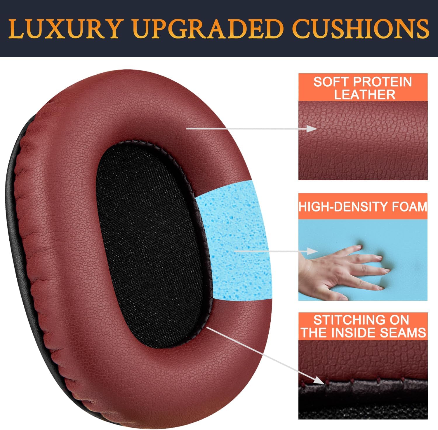 SOULWIT Earpads for Audio-Technica ATH M50, M50X, M50XBT, M50XBT2, M50XSTS, M40x, M30x, M20xBT, M20X, SX1, MSR7 Monitor - Protein Leather