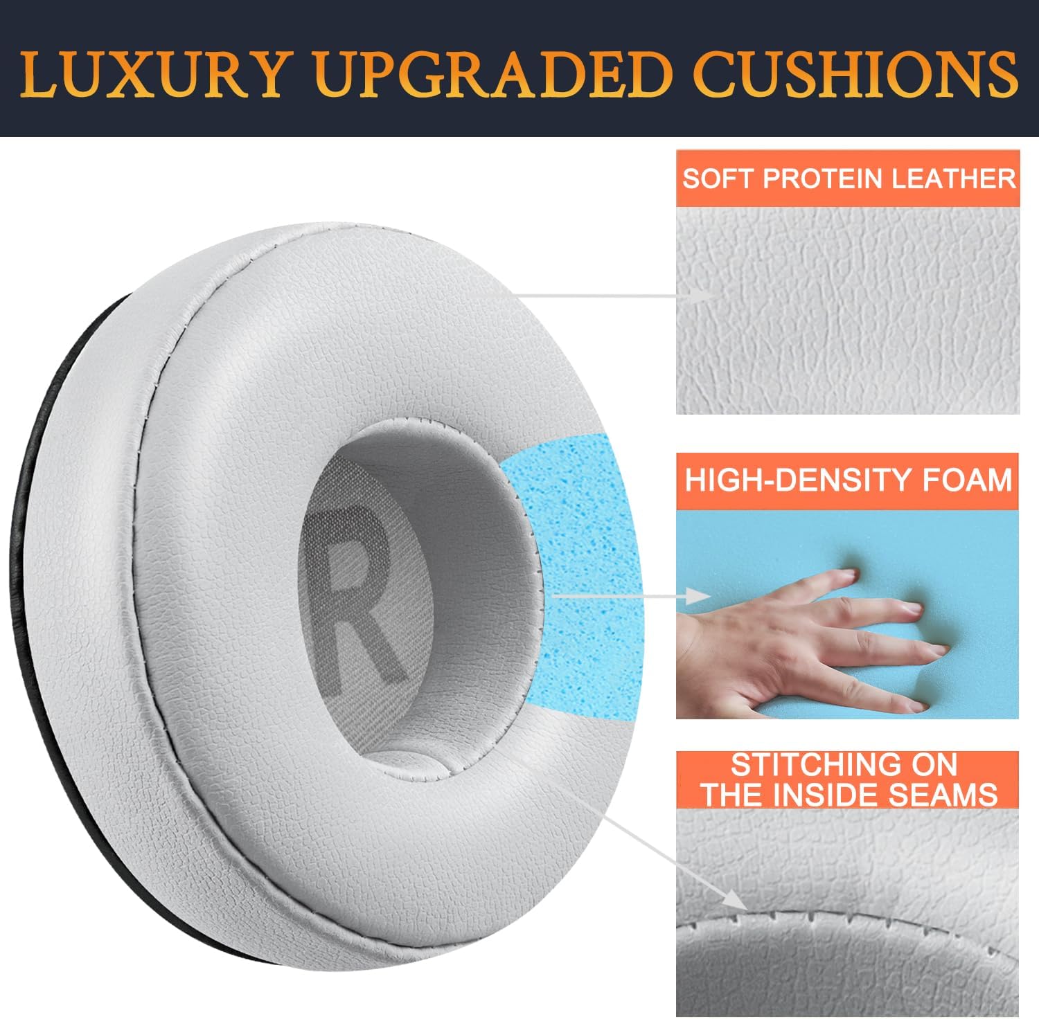 SOULWIT Earpads for JBL Tune 450BT/460BT/500BT/510BT/520BT/525BT/570BT, JR300BT, JR310BT, Junior 320BT, E40BT - Protein Leather
