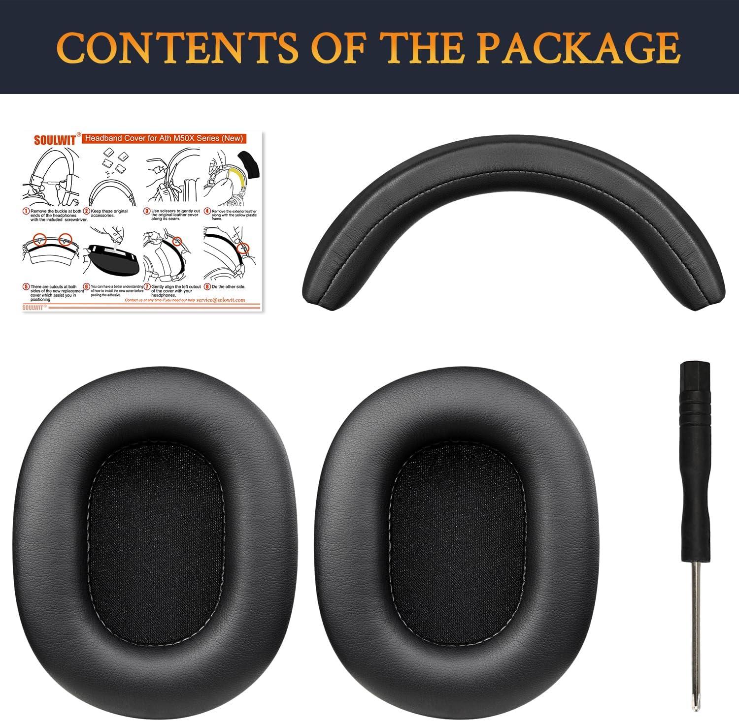 SOULWIT Earpads + Ear Cover+ Headband for ATH M50, M50X, M50XBT, M50XBT2, M50XSTS