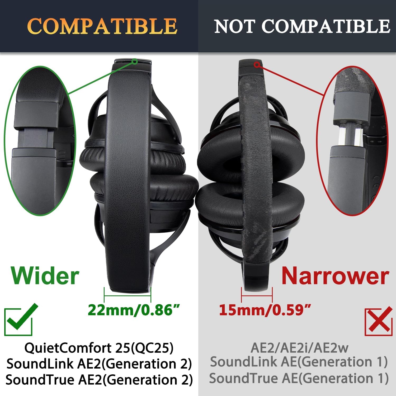 SOULWIT Replacement Kit for Bose QuietComfort 25, Earpads + Headband + Earpads Cover