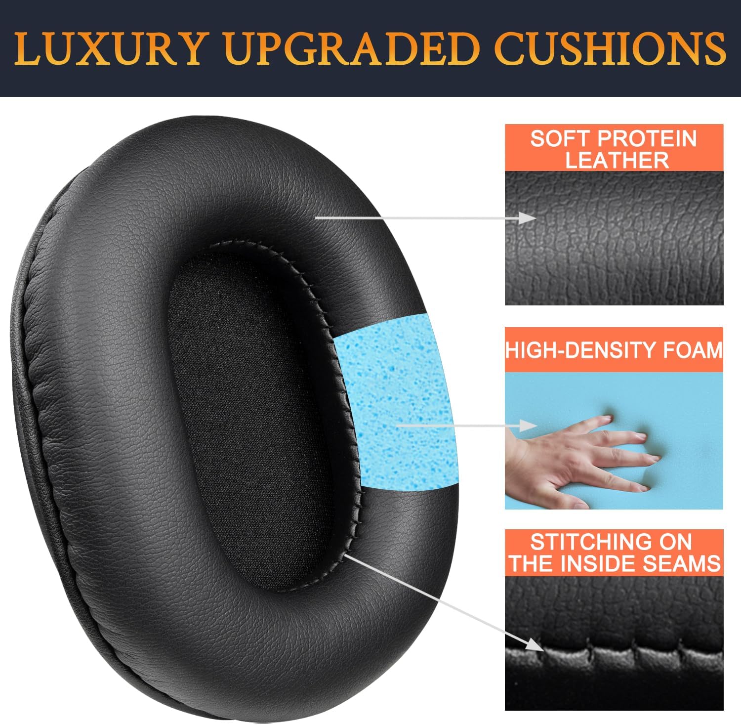 SOULWIT Earpads for Audio-Technica ATH M50, M50X, M50XBT, M50XBT2, M50XSTS, M40x, M30x, M20xBT, M20X, SX1, MSR7 Monitor - Protein Leather