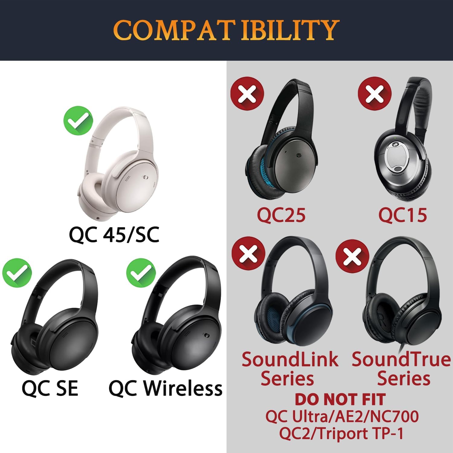 SOULWIT Earpads for Bose QuietComfort 45 Series - Protein Leather