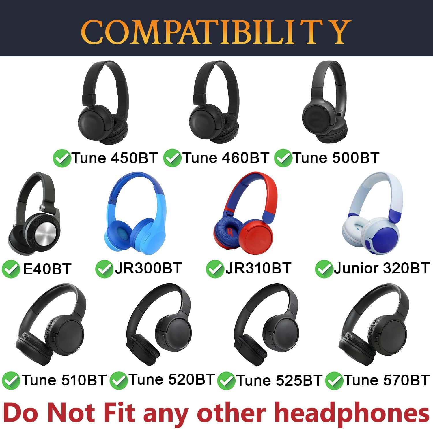 SOULWIT Earpads for JBL Tune 450BT/460BT/500BT/510BT/520BT/525BT/570BT, JR300BT, JR310BT, Junior 320BT, E40BT - Protein Leather
