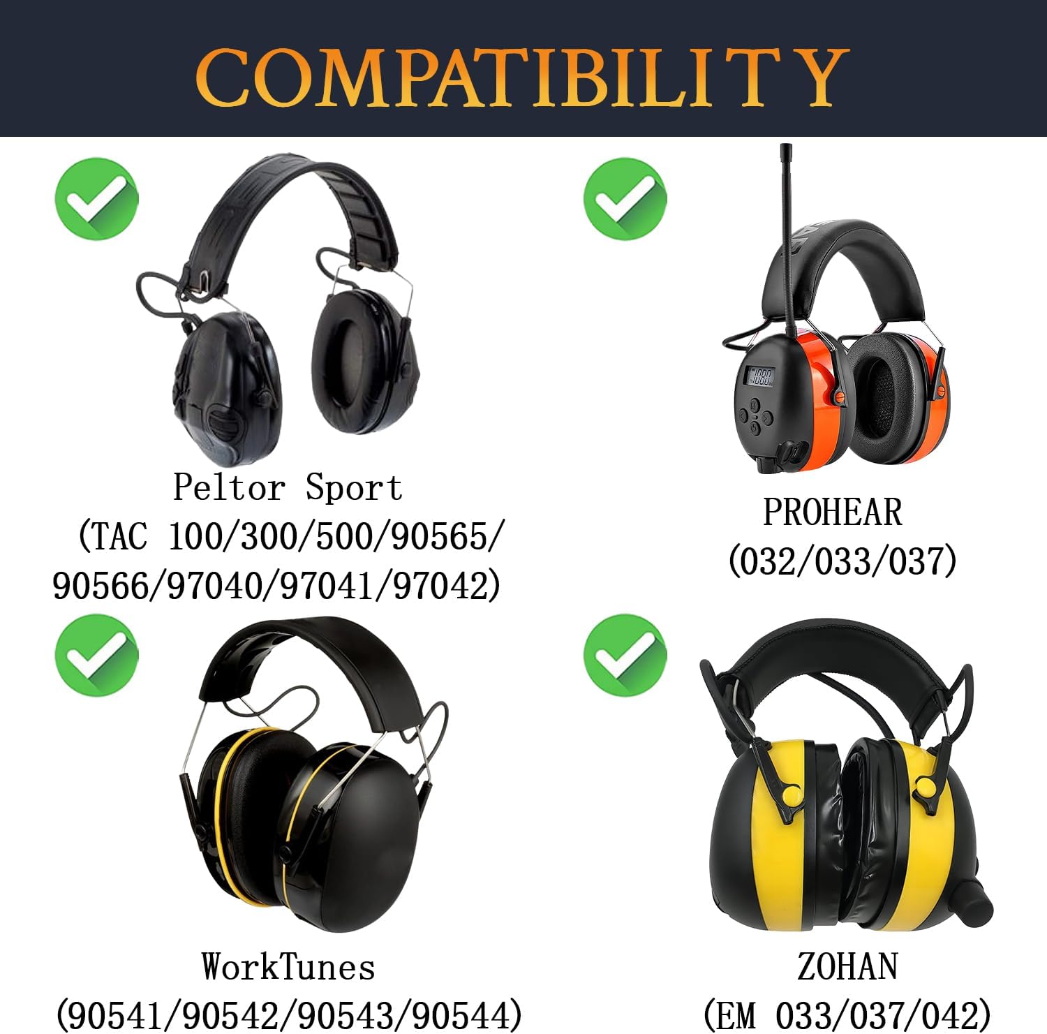 SOULWIT Earpads for 3M WorkTunes, Peltor Sport Tactical 100/300/500, ZOHAN EM033/037/042, PROHEAR 032/033/037 - Protein Leather