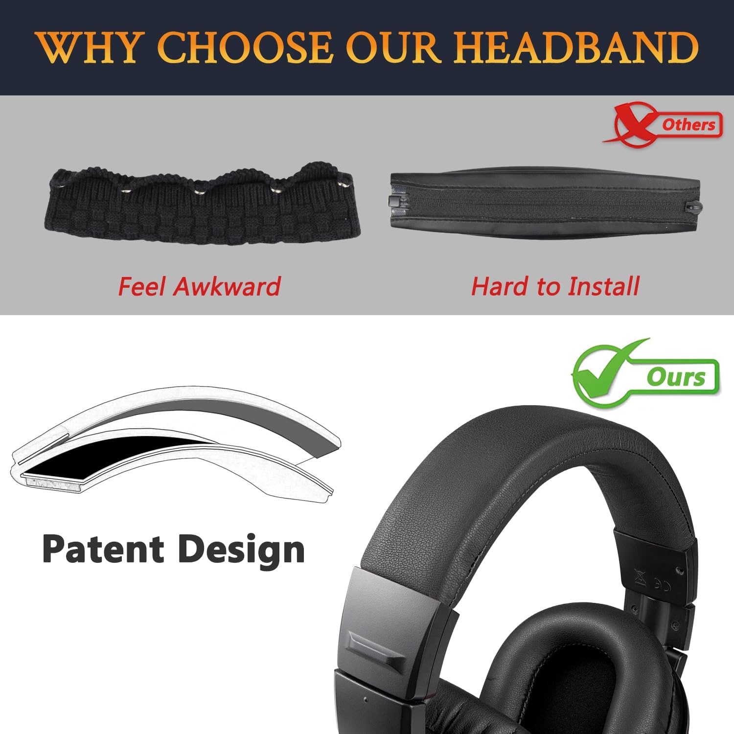 SOULWIT Headband for Audio-Technica ATH M40, M40X - Protein Leather