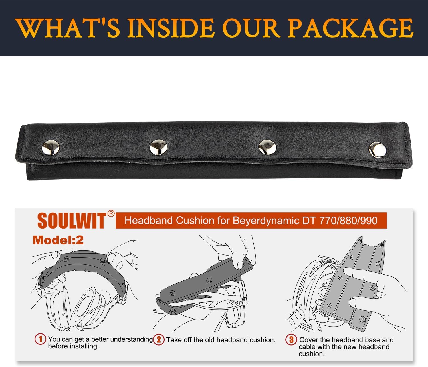 SOULWIT Headband Pad for Beyerdynamic DT 770 / DT 880 / DT 990 Series (Pro / Pro HT / M), DT 790, DT 797, HS 200, HS 400, MMX 300 (2nd Generation)