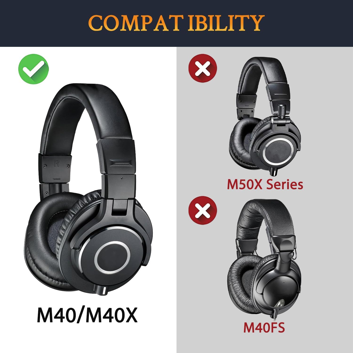 SOULWIT Earpads + Ear Cover+ Headband for ATH M40, M40X