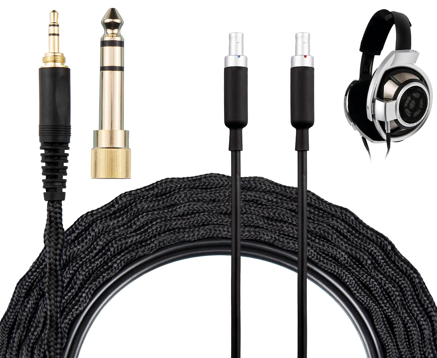 SOULWIT Headphone Audio Cable for Sennheiser HD800, HD800S, HD820, 3.5 mm Plug & 6.35 mm Adapter