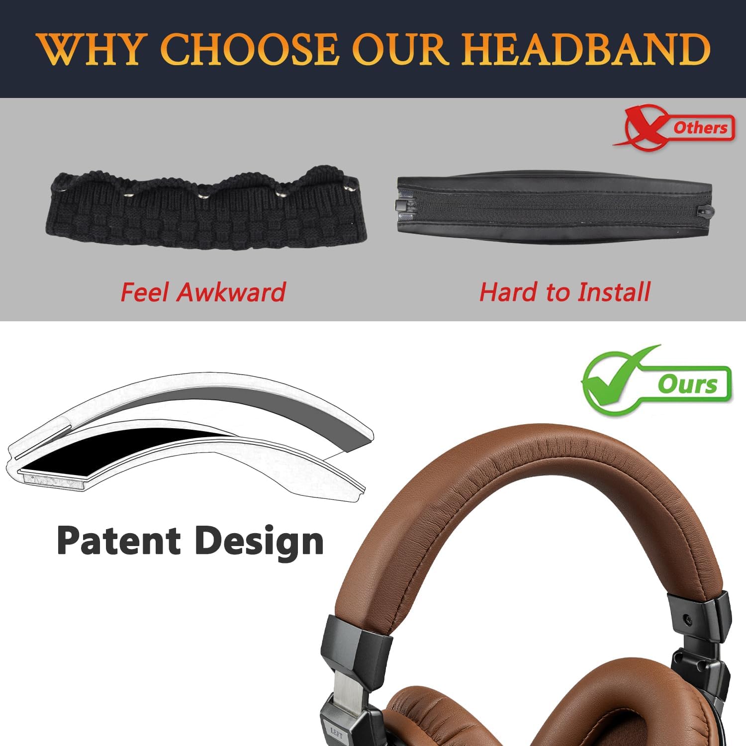 SOULWIT Headband for Audio Technica ATH MSR7, MSR7NC - Protein Leather