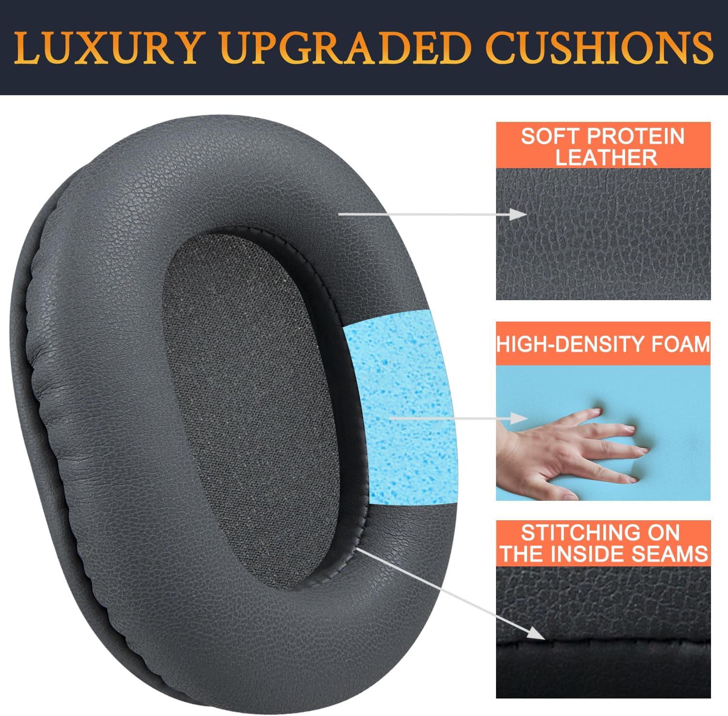 SOULWIT Earpads for Audio-Technica ATH M50, M50X, M50XBT, M50XBT2, M50XSTS, M40x, M30x, M20xBT, M20X, SX1, MSR7 Monitor - Protein Leather