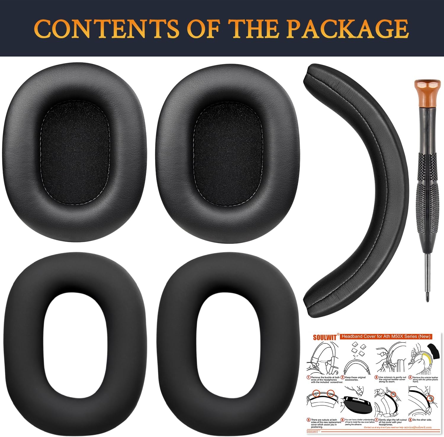 SOULWIT Earpads + Ear Cover+ Headband for ATH M50, M50X, M50XBT, M50XBT2, M50XSTS