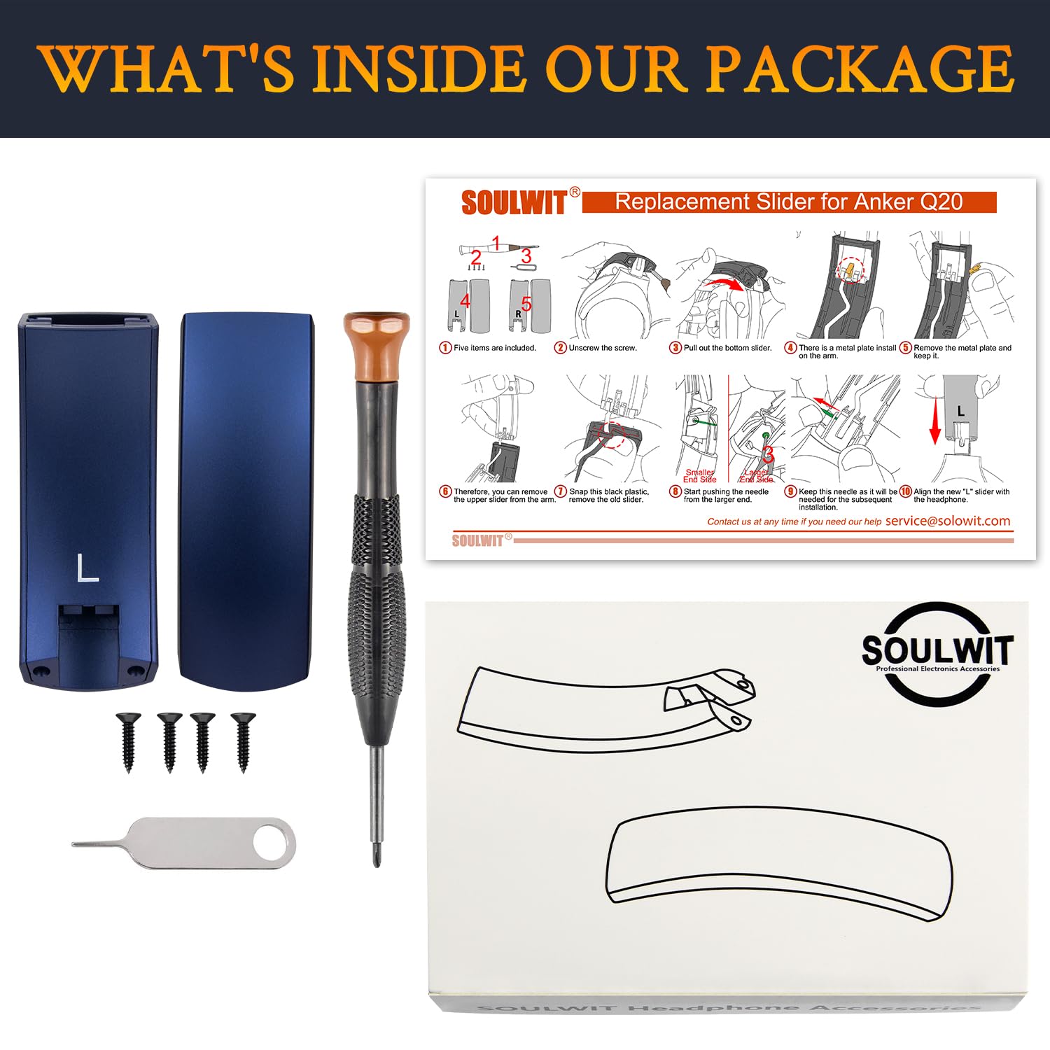 SOULWIT Headband Side Cover Slider Outer & Inner for Anker Soundcore Life 2 / Life Q20 / Life Q20+ / Q20i