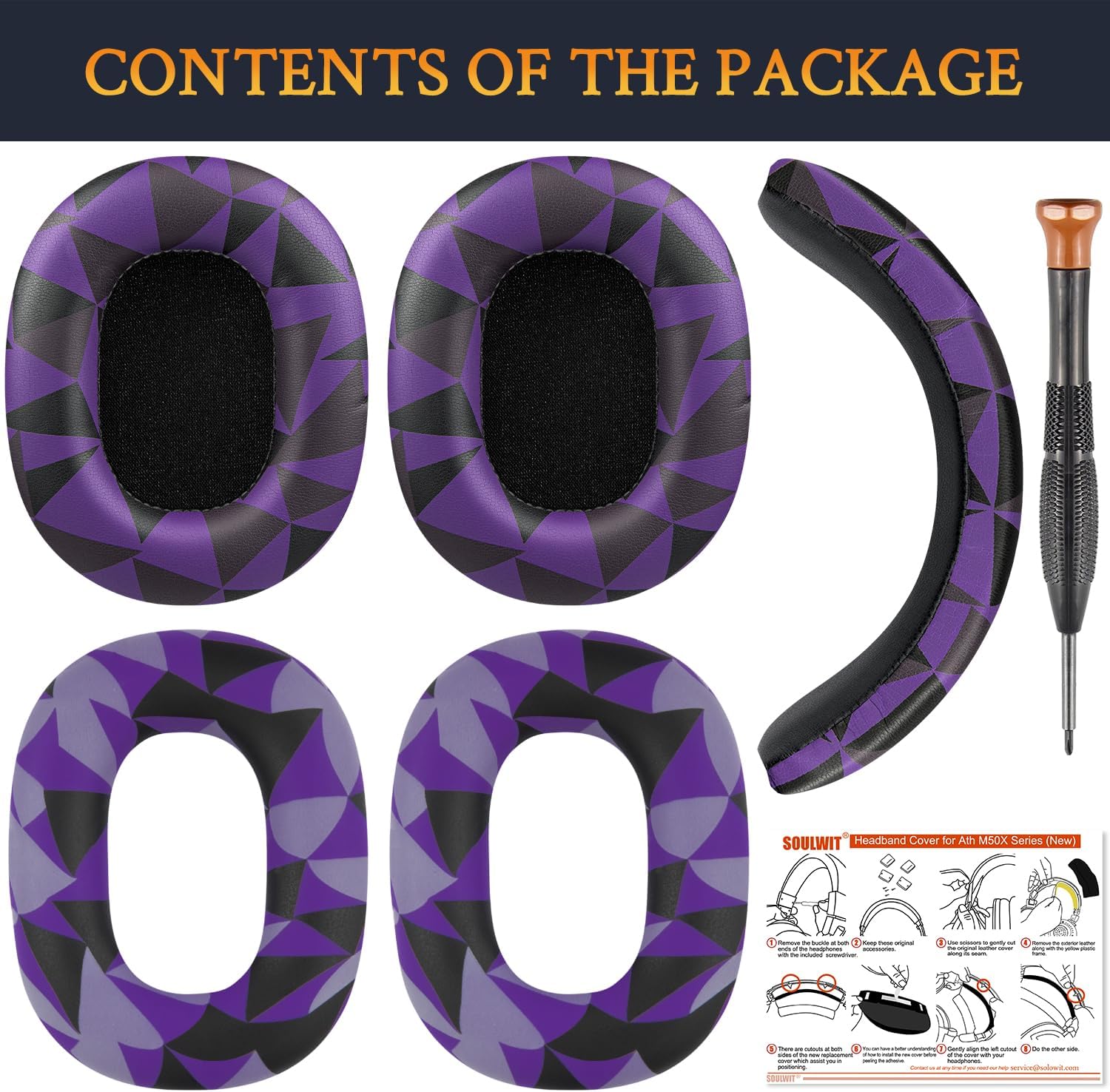 SOULWIT Earpads + Ear Cover+ Headband for ATH M50, M50X, M50XBT, M50XBT2, M50XSTS