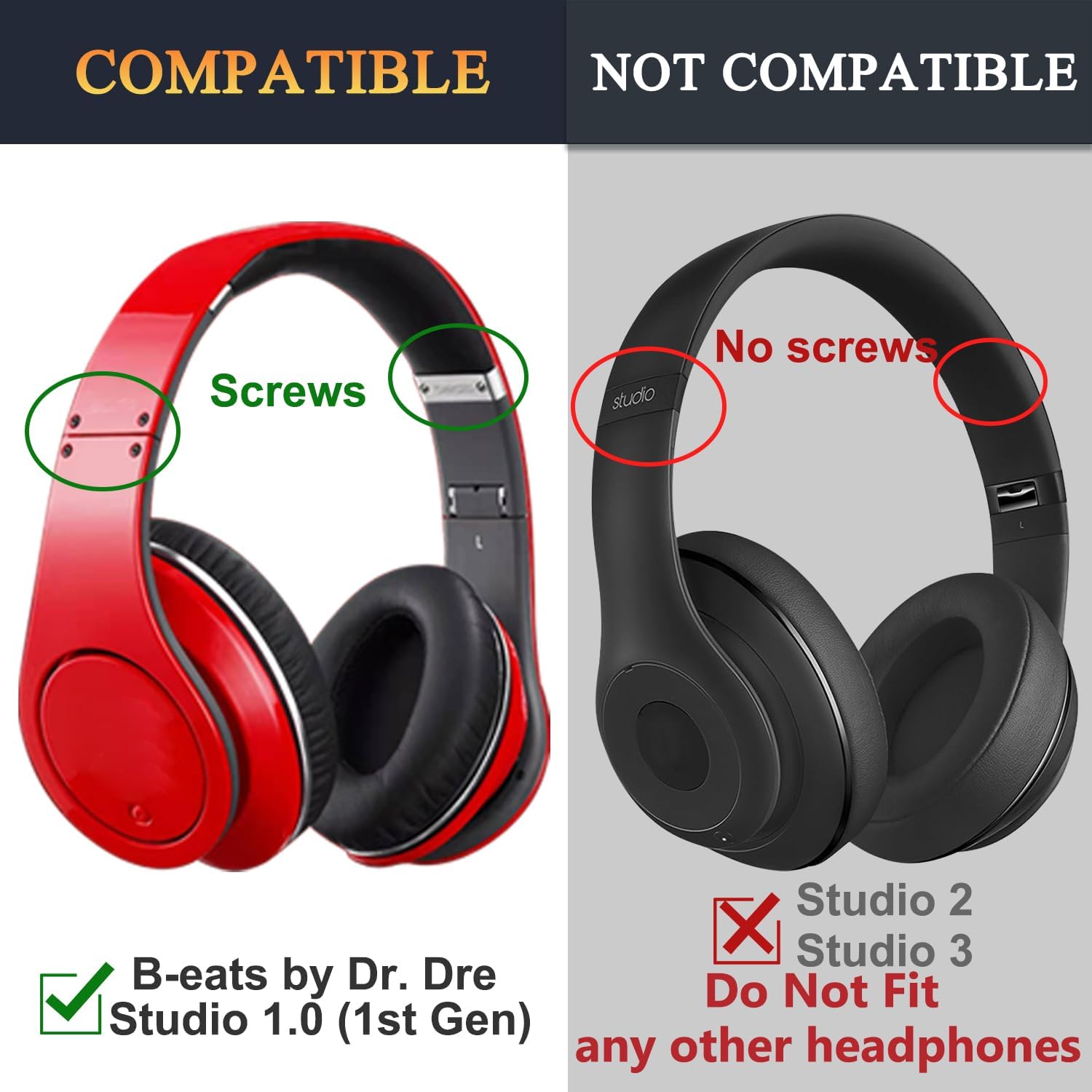 SOULWIT Earpads for Beats by Dr. Dre Studio (1st Generation) - Protein Leather