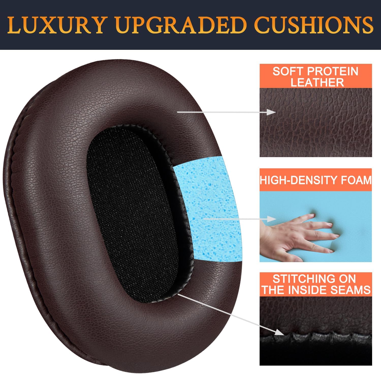 SOULWIT Earpads for Audio-Technica ATH M50, M50X, M50XBT, M50XBT2, M50XSTS, M40x, M30x, M20xBT, M20X, SX1, MSR7 Monitor - Protein Leather