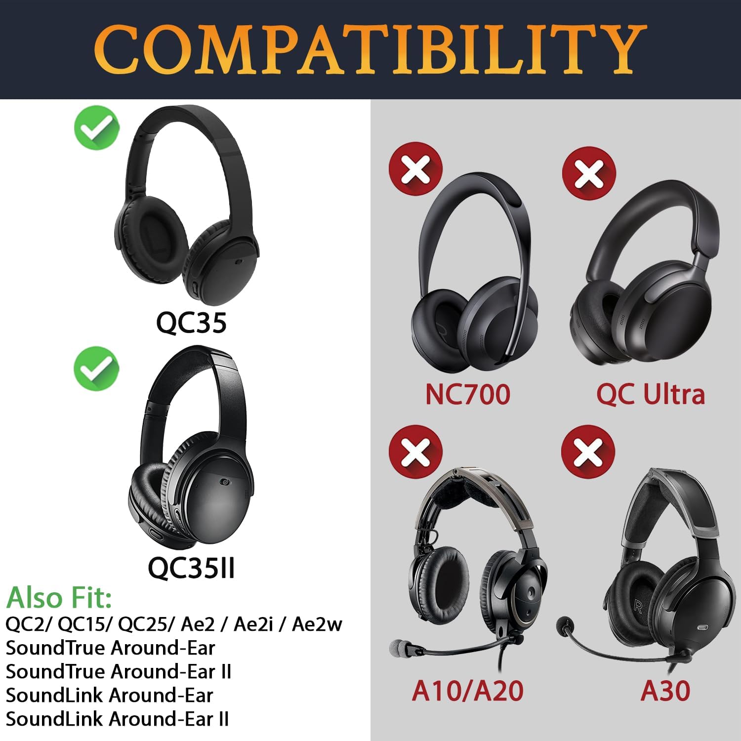 SoloWIT Earpads for Bose QuietComfort 35 Series - Protein Leather