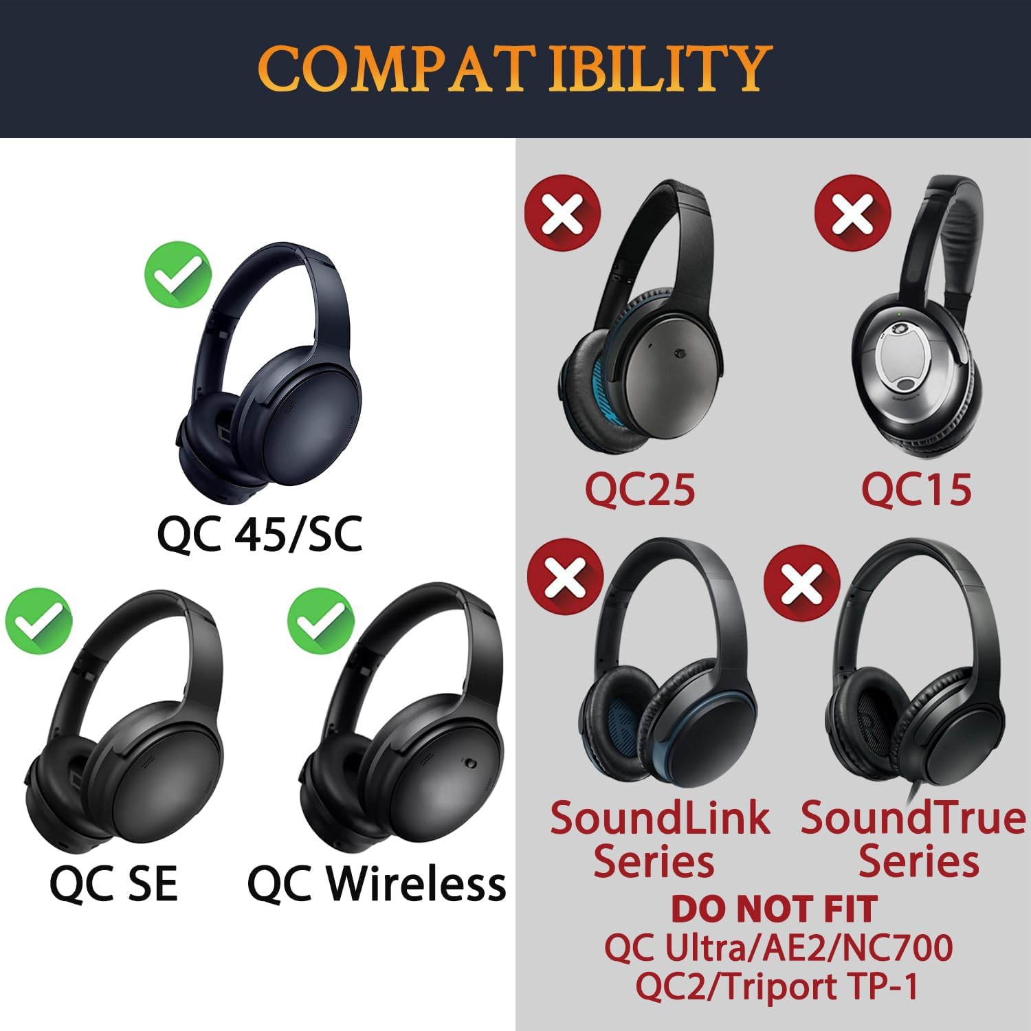 SOULWIT Earpads for Bose QuietComfort 45 Series - Cooling Gel