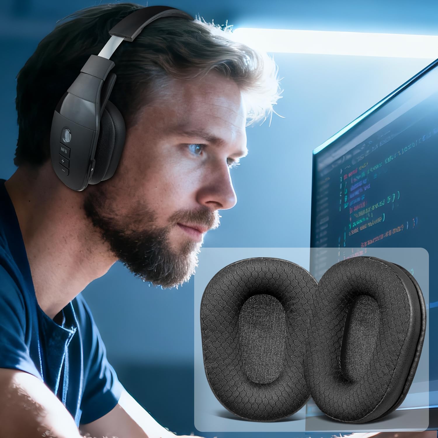 SOULWIT Earpads for BlueParrott B450-XT, S450-XT - Mesh Fabric