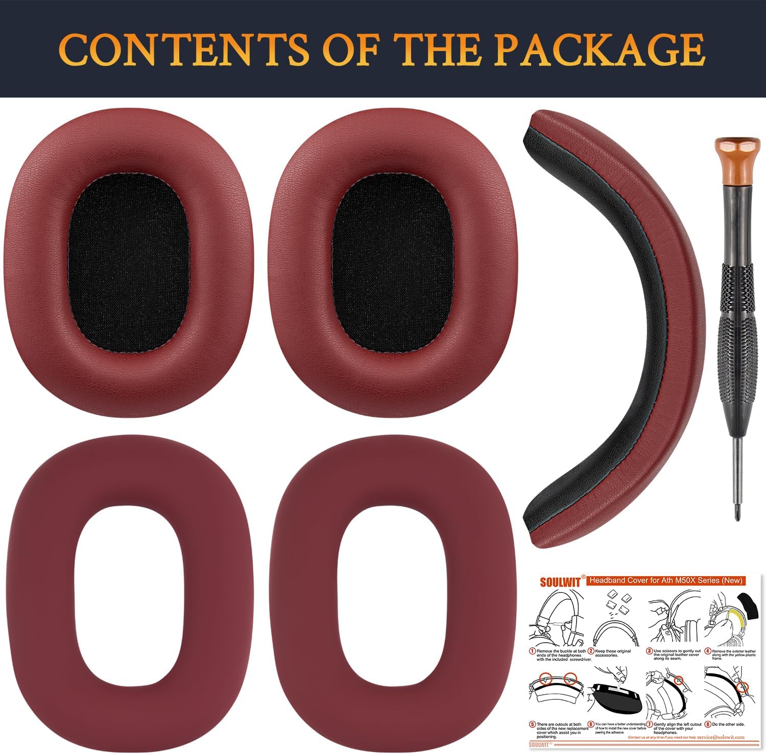 SOULWIT Earpads + Ear Cover+ Headband for ATH M50, M50X, M50XBT, M50XBT2, M50XSTS