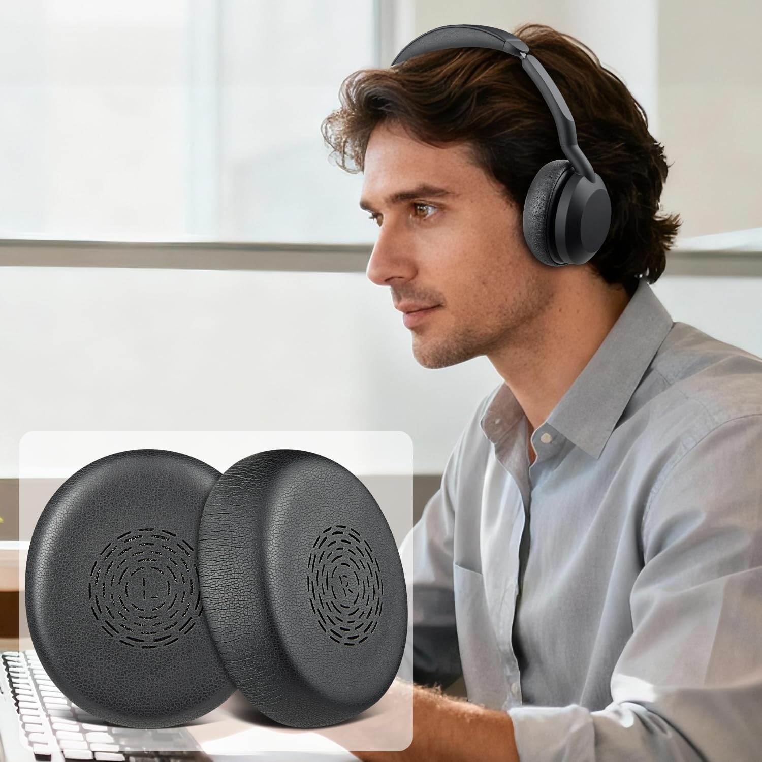 SOULWIT Earpads for Jabra Evolve2 50, Evolve2 55 - Protein Leather