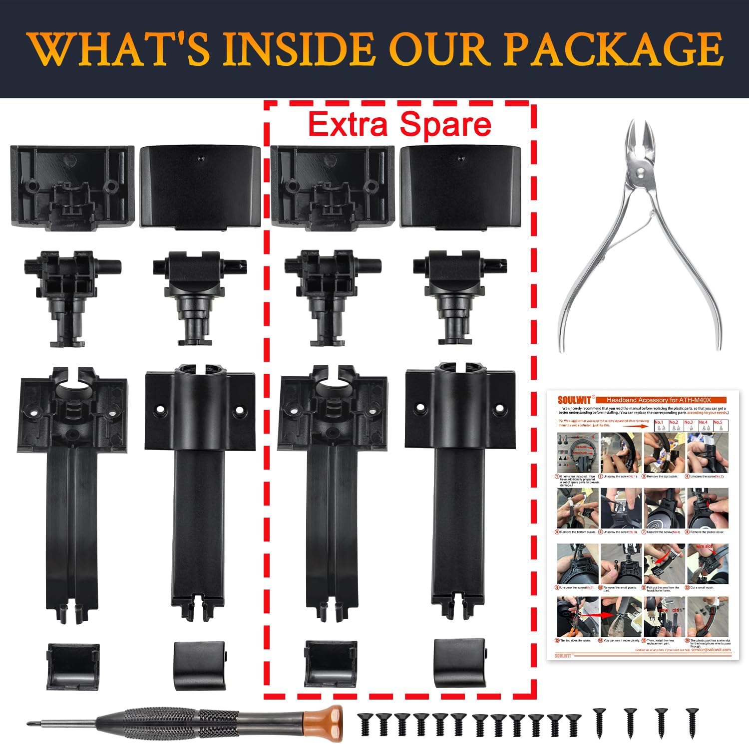 SOULWIT Headband Hinge Swivel Connectors (2 Sets) for Audio-Technica ATH M40, M40X
