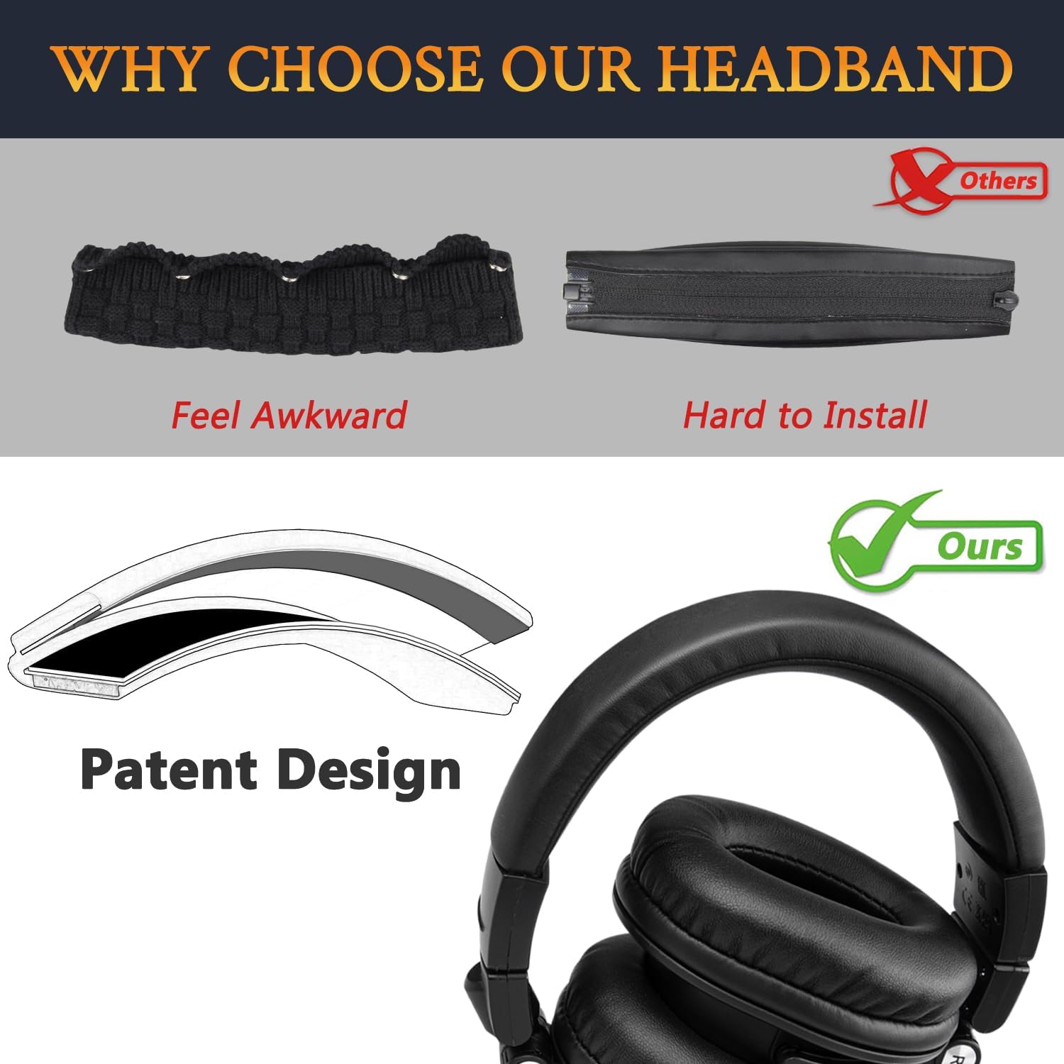 SOULWIT Earpads + Ear Cover+ Headband for ATH M50, M50X, M50XBT, M50XBT2, M50XSTS
