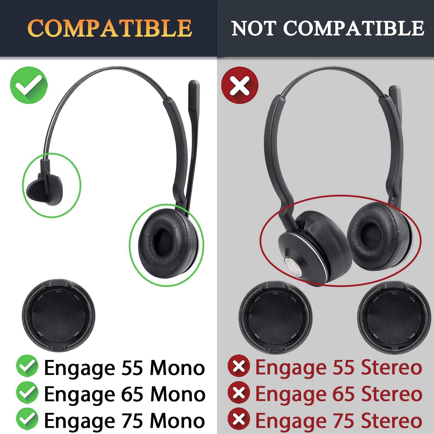 SOULWIT Earpads for Jabra Engage 55/65/75 Mono - Protein Leather