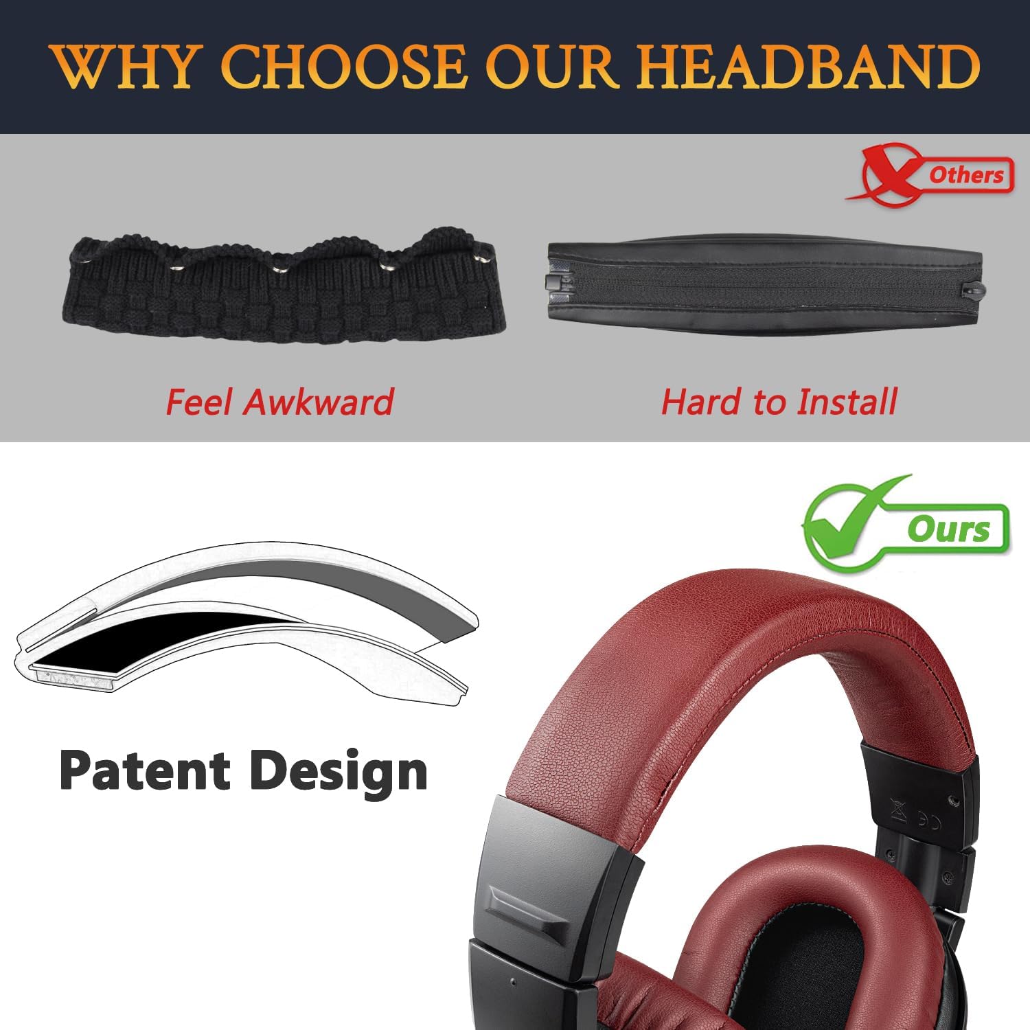 SOULWIT Headband for Audio-Technica ATH M40, M40X - Protein Leather
