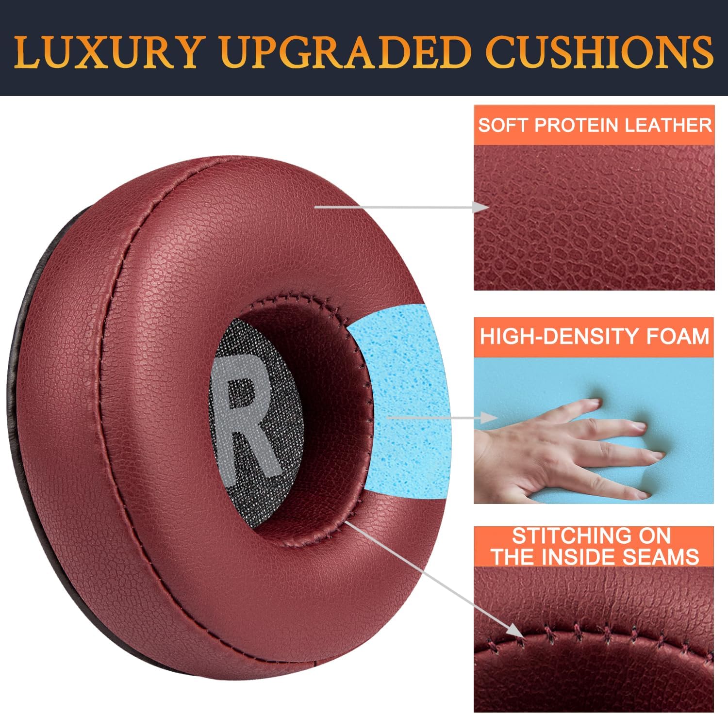 SOULWIT Earpads for JBL Tune 450BT/460BT/500BT/510BT/520BT/525BT/570BT, JR300BT, JR310BT, Junior 320BT, E40BT - Protein Leather