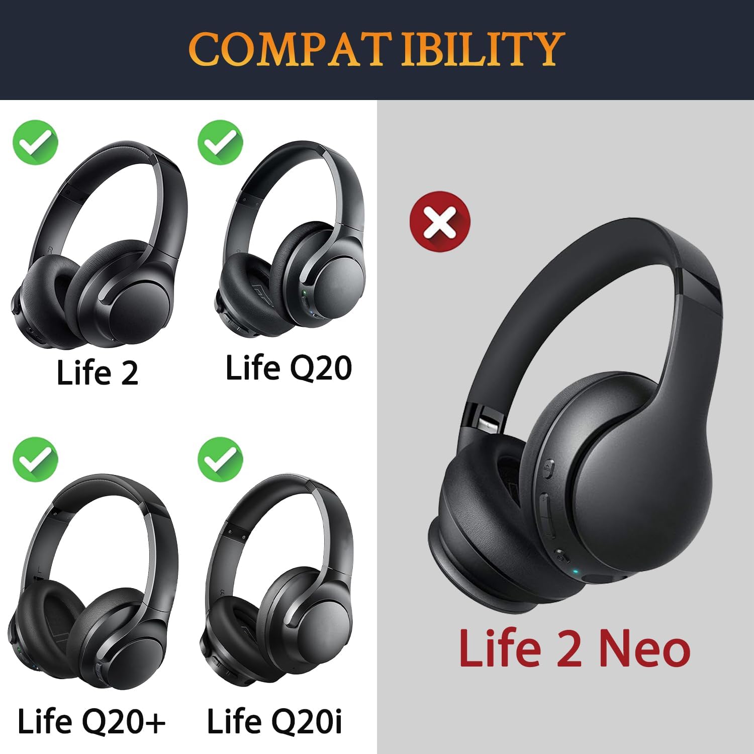 SOULWIT Earpads for Anker Soundcore Life 2 / Life Q20 / Life Q20+ / Q20i - Protein Leather