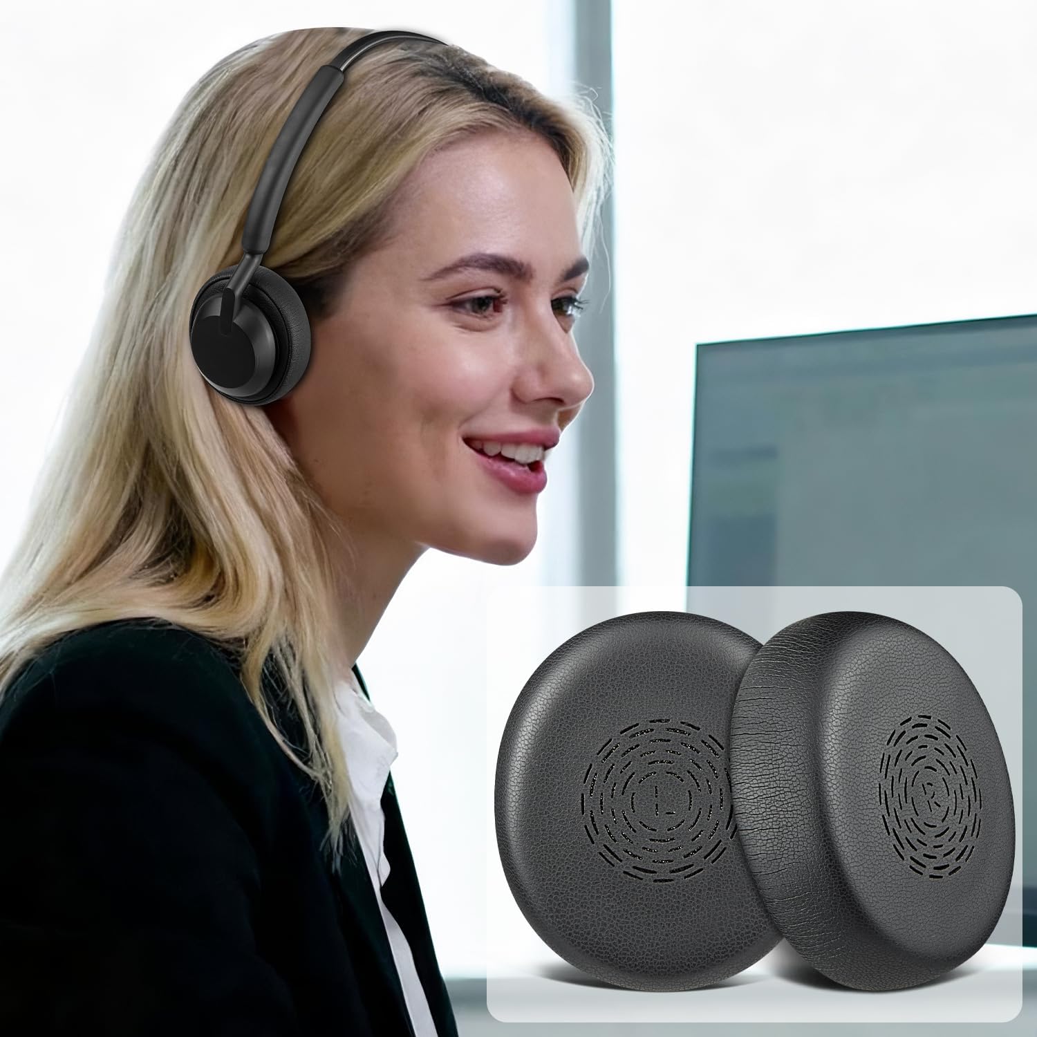 SOULWIT Earpads for Jabra Engage 50 II, Engage 40 Wired - Protein Leather