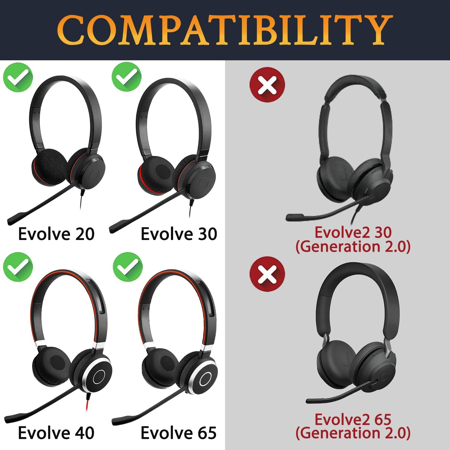 SOULWIT Earpads for Jabra Evolve 65/40/30/20 - Cooling Gel