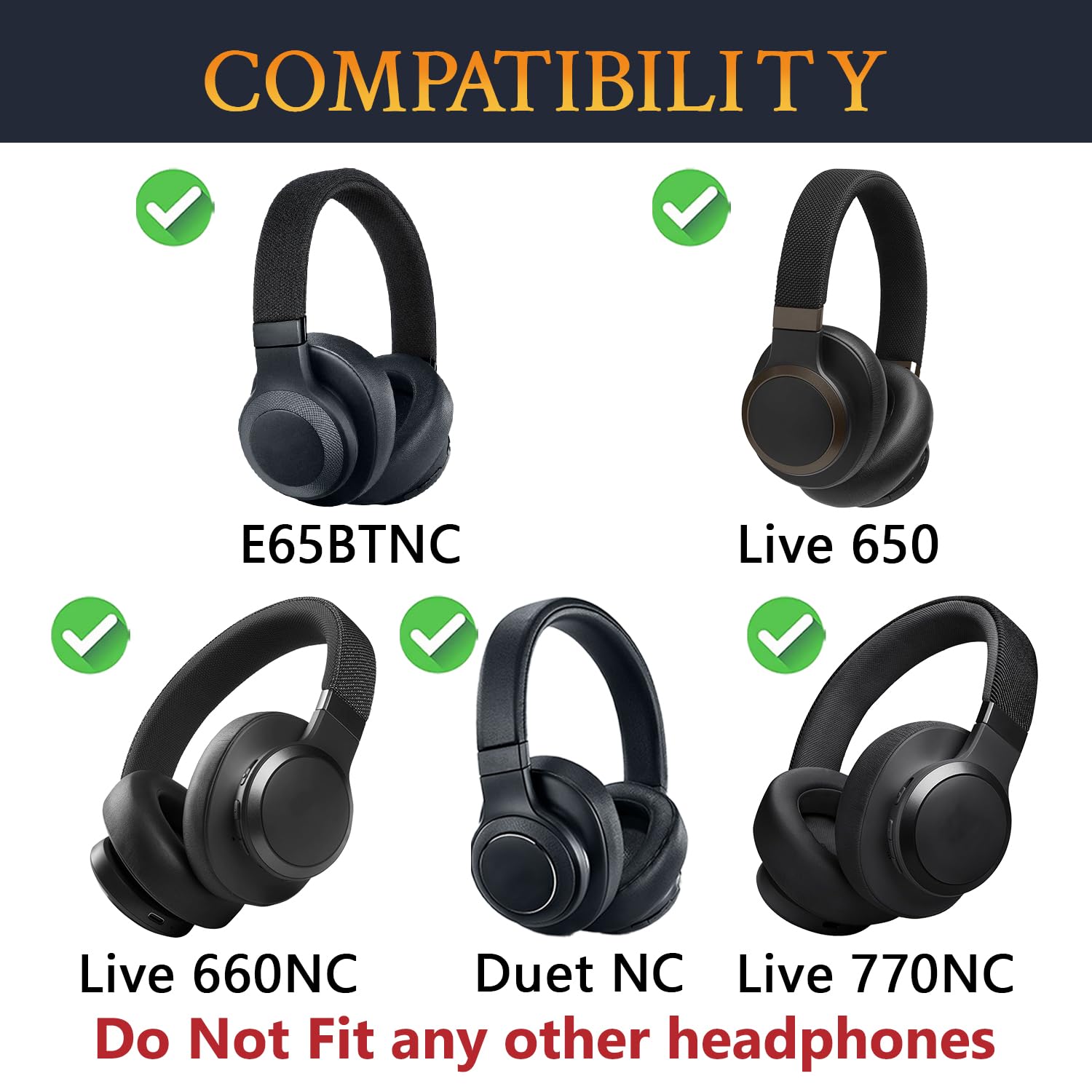 SOULWIT Earpads for JBL E65BTNC, Live 650BTNC, Live 660NC, Live 770NC, Duet NC - Protein Leather