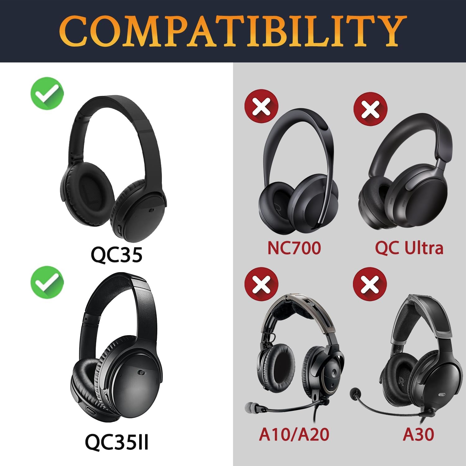 SoloWIT Earpads for Bose QuietComfort 35 Series - Cooling Gel