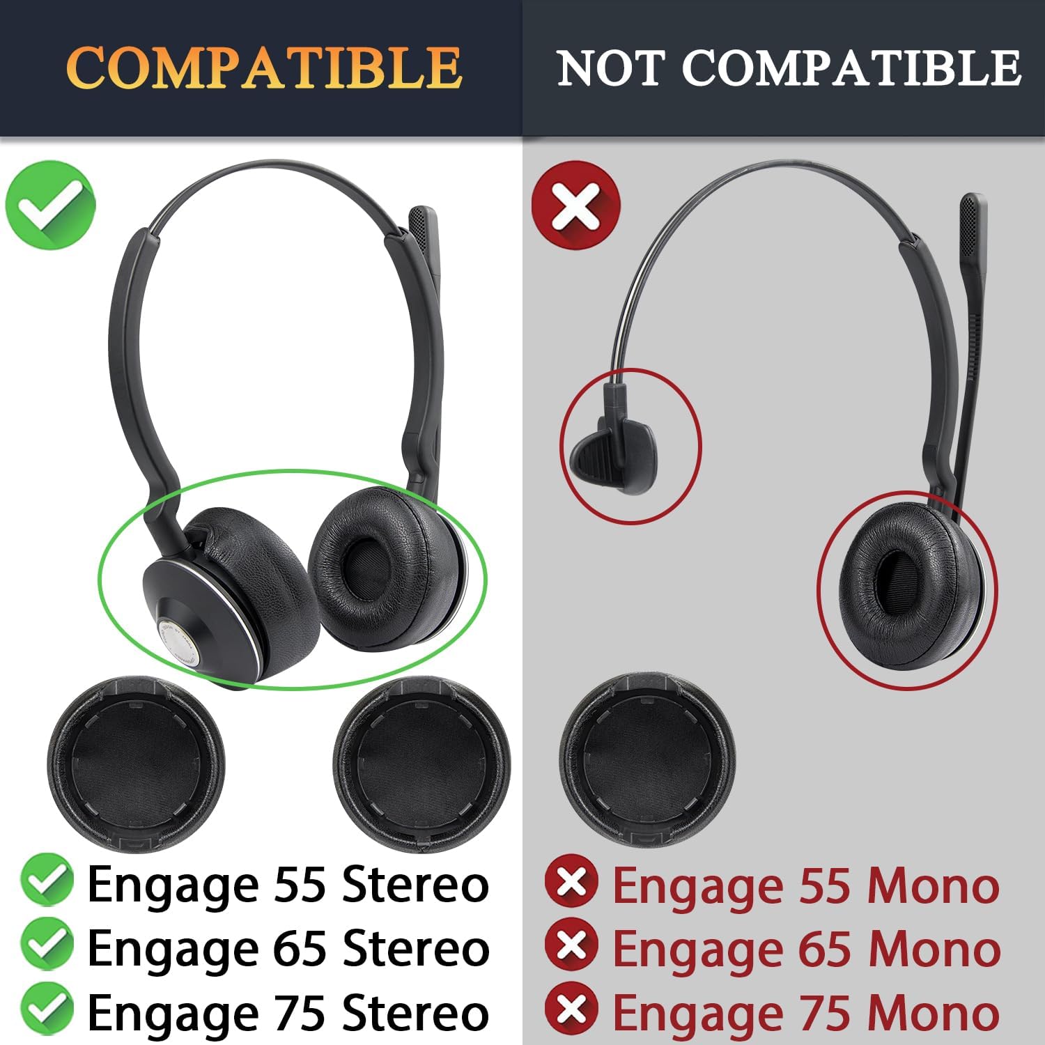 SOULWIT Earpads for Jabra Engage 55/65/75 Stereo - Protein Leather