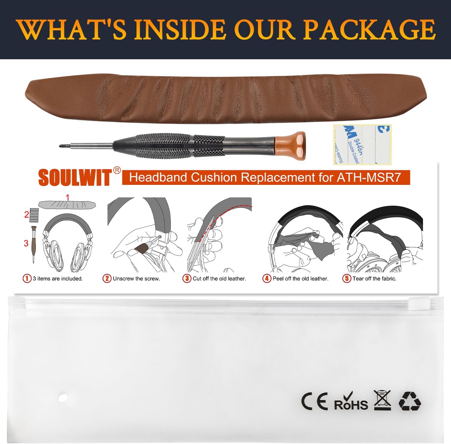 SOULWIT Headband for Audio Technica ATH MSR7, MSR7NC - Protein Leather