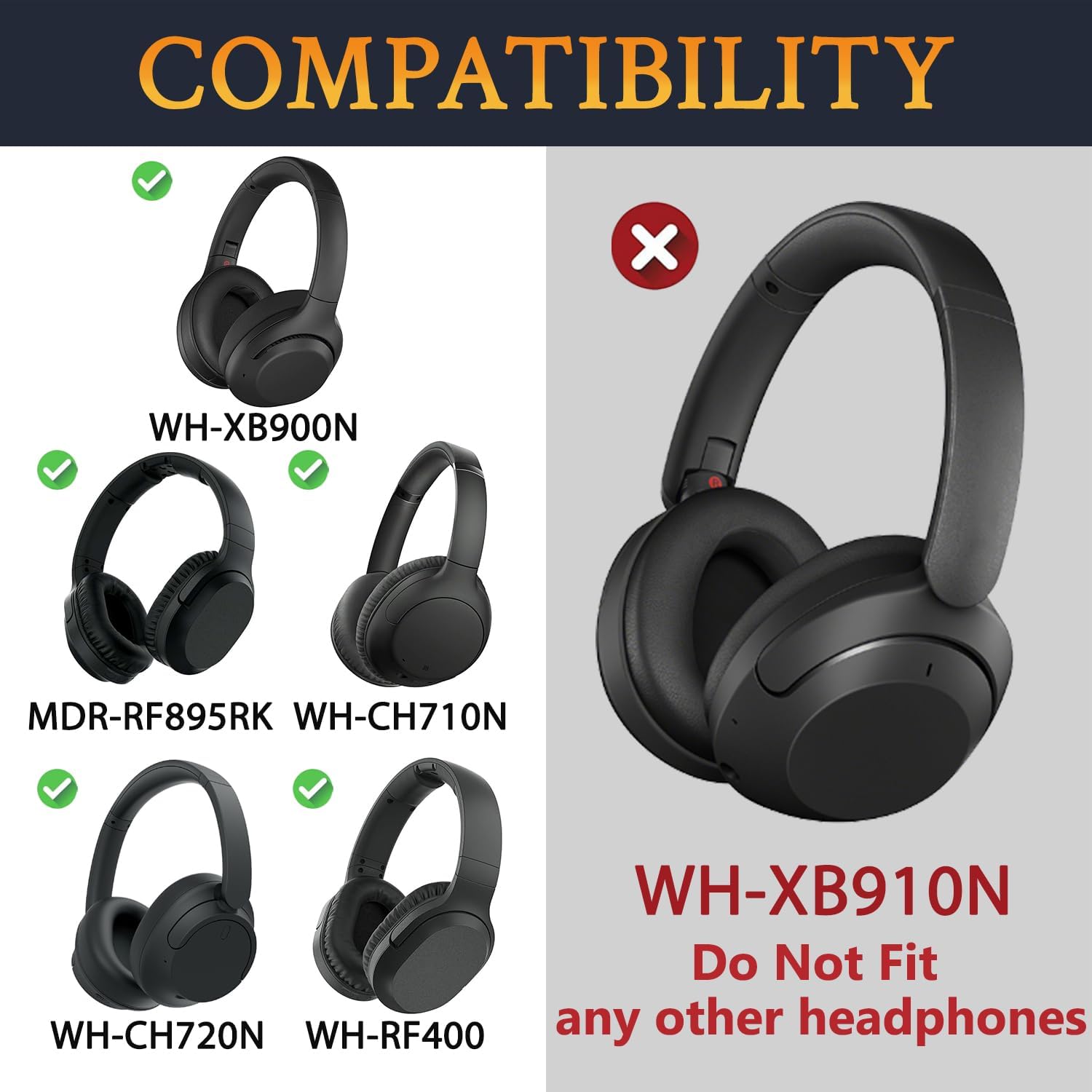 SOULWIT Earpads for Sony WH-XB900N, WH-CH710N, WH-CH720N, WH-RF400, MDR-RF895RK - Cooling Gel