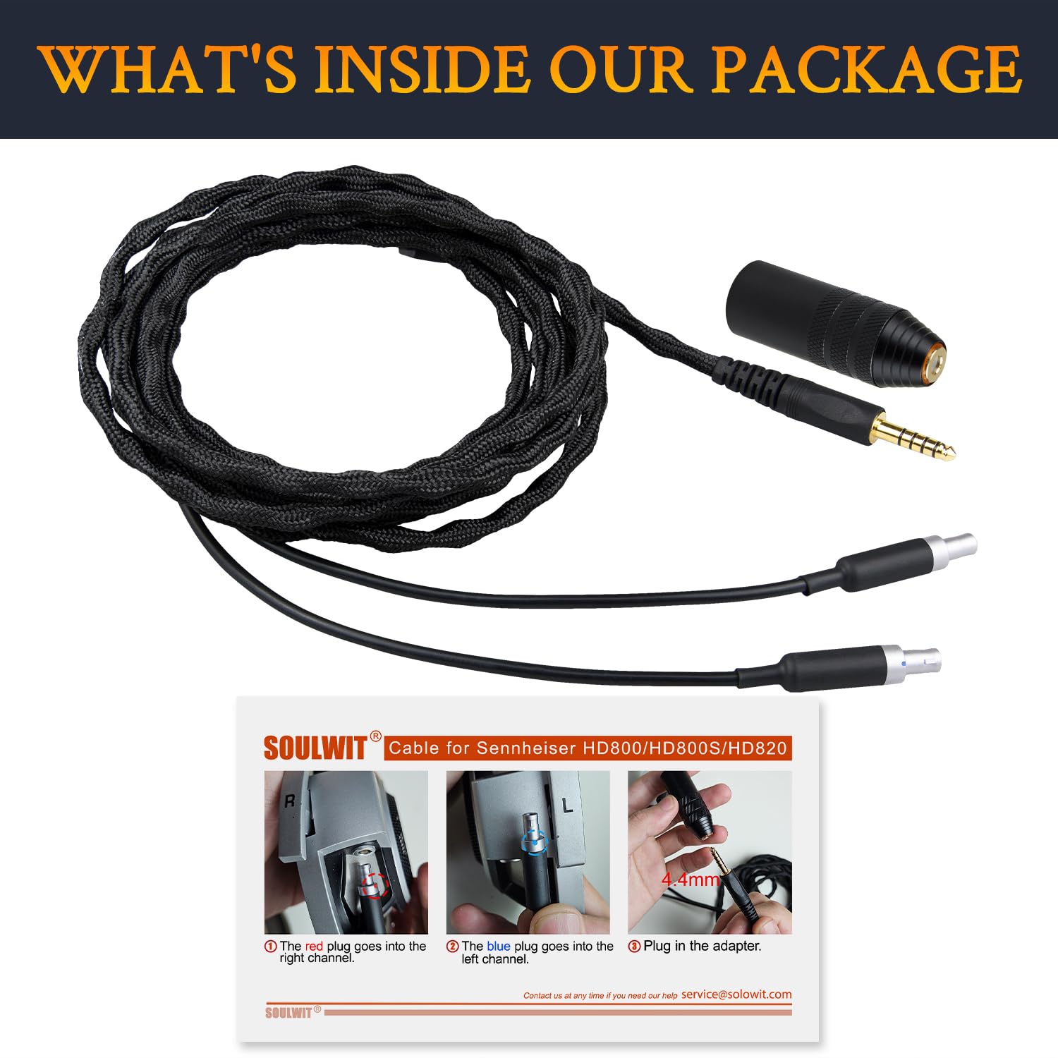 SOULWIT Headphone Audio Cable for Sennheiser HD800/HD800S/HD820, 3 m/10 ft, 4.4 mm Plug & XLR Connector