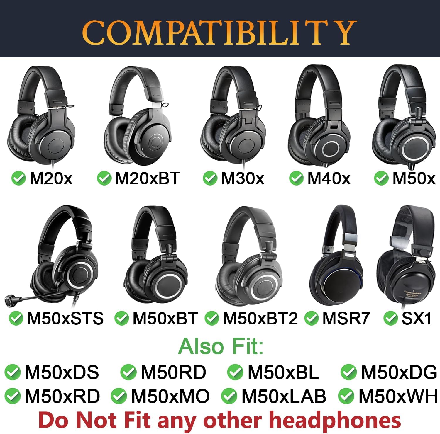 SOULWIT Earpads for Audio-Technica ATH M50, M50X, M50XBT, M50XBT2, M50XSTS, M40x, M30x, M20xBT, M20X, SX1, MSR7 Monitor - Protein Leather