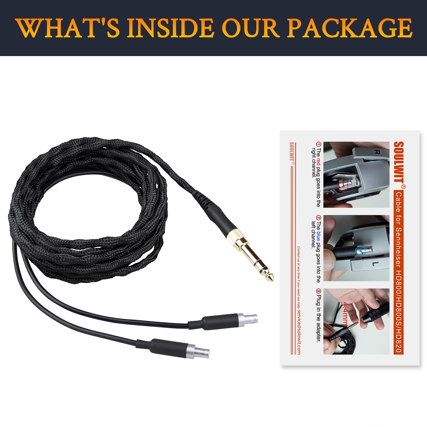 SOULWIT Headphone Audio Cable for Sennheiser HD800, HD800S, HD820, 3.5 mm Plug & 6.35 mm Adapter